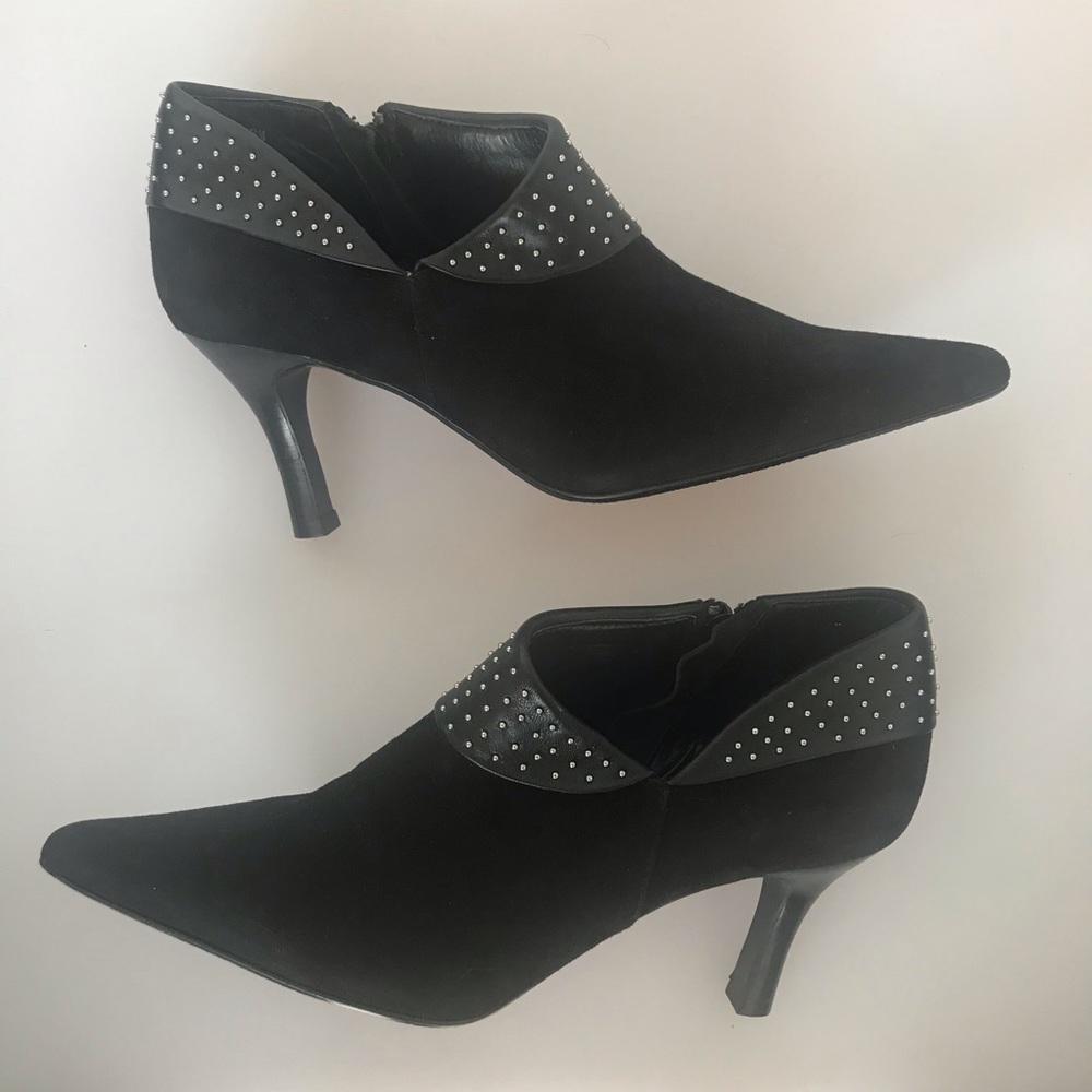 Vaneli suede and leather studded black booties
